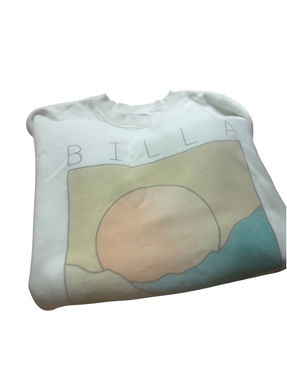 Billabong ladies White Crewneck Sweatshirt with Pastel Sunset Graphic size small